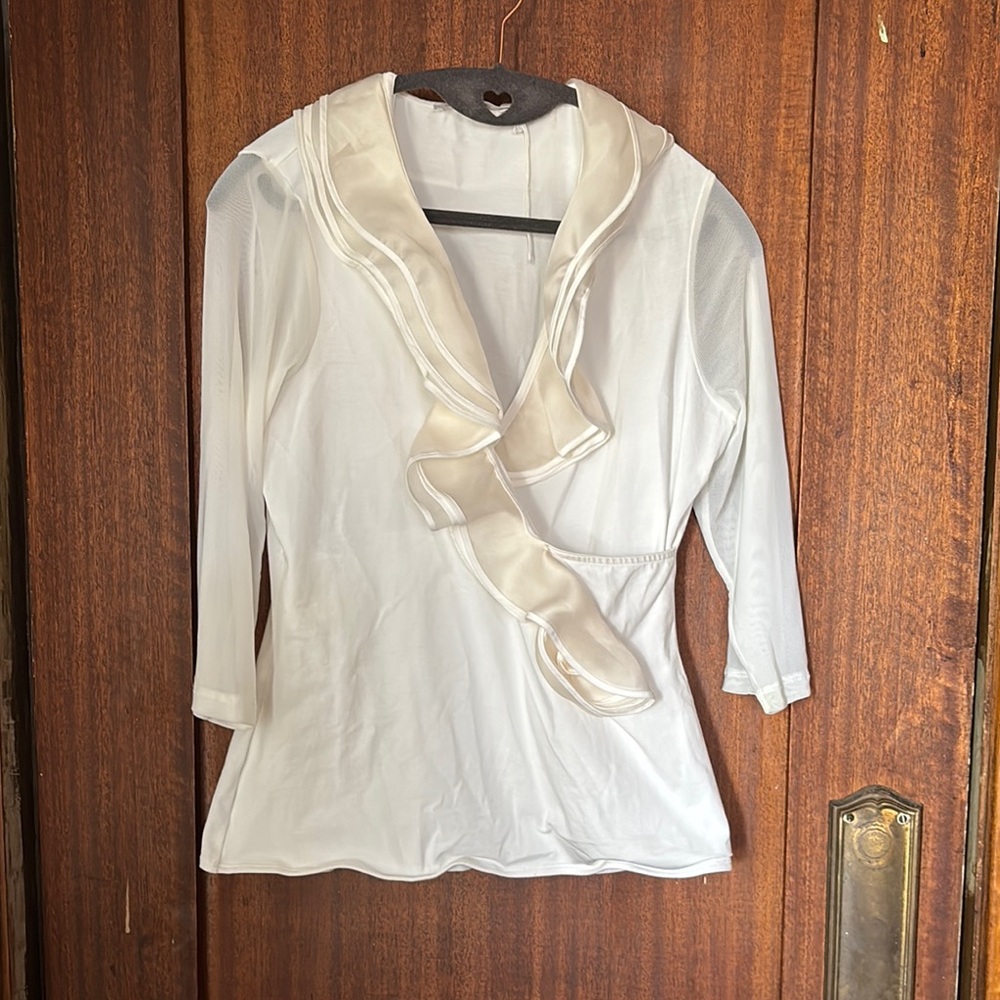 Anne Fontaine Nevena White Ruffled 3/4 sleeved Women's shirt